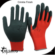 SRSAFETY 2016 new gloves made in China/crinkle latex coated read polyester glove